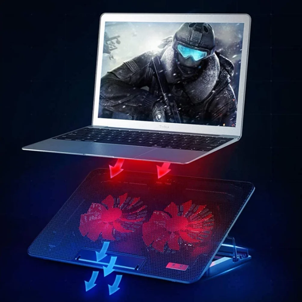 Ergonomiczny stojak chłodzący do laptopa, podkładka chłodząca do laptopa, podkładka chłodząca do notebooka z 2 wentylatorami przy 1400 obr./min, mata chłodząca do laptopa, gamingowa, 2 USB, podkładka