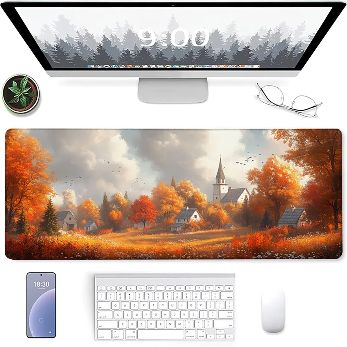 Podkładka pod mysz do gier kolor pomarańczowy podkładka pod mysz XXL 1200 x 600 x 3 mm, podkładka pod mysz z krajobrazem podkładka na biurko duże ze zszytymi krawędziami do akcesoriów PC do gier