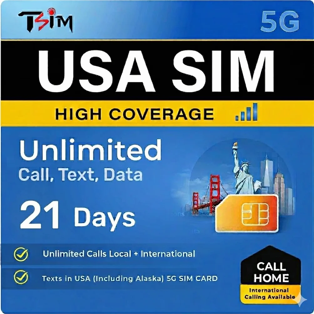 TSIM USA karta SIM 21 dni Call Home nieograniczone dane AT&T połączenia lokalne międzynarodowe SMS USA zestaw