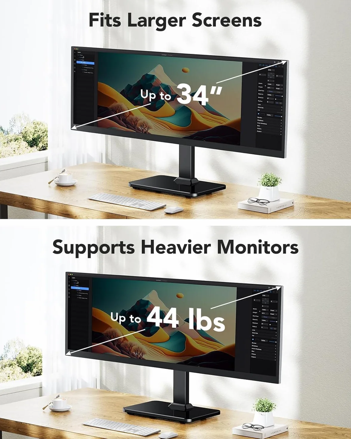 HUANUO Stojak na monitor VESA 20.0 kg 13″-34″ 5 opcji wysokości obrotowy 360° 75x75/100x100 mm
