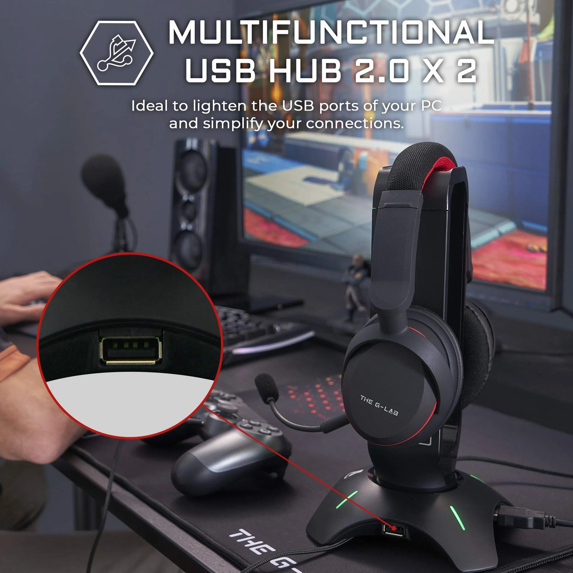G-LAB K-Stand RADON Stojak na słuchawki RGB USB 2.0 antypoślizgowa podstawa czarny