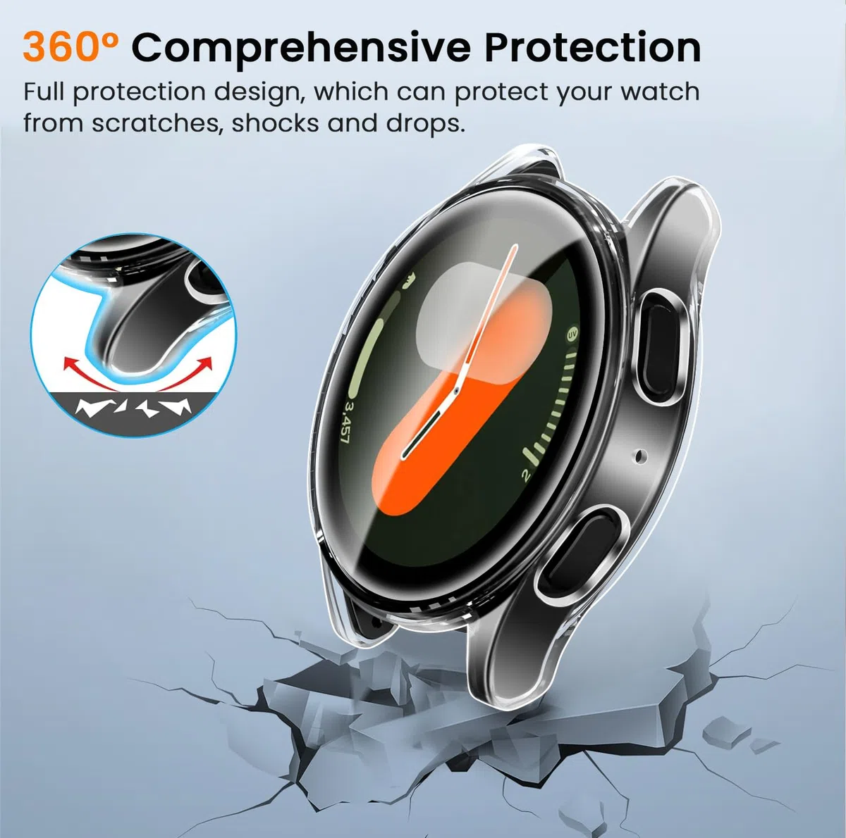 ivoler 3 sztuki etui z osłoną ekranu do Samsung Galaxy Watch 7 44 mm, pełne etui ochronne z miękkiego TPU cienkie, odporne na wstrząsy etui odporne na zarysowania (2 przezroczyste 1 czarne)