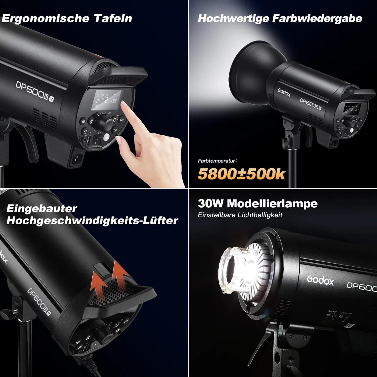 Godox DP600IIIV lampa błyskowa do studia stroboskopowego, 600 W, 5600 ± 200 K, temperatura barwowa Bowens Mount 2,4 G, bezprzewodowy system studyjny, na wesele, portret, moda