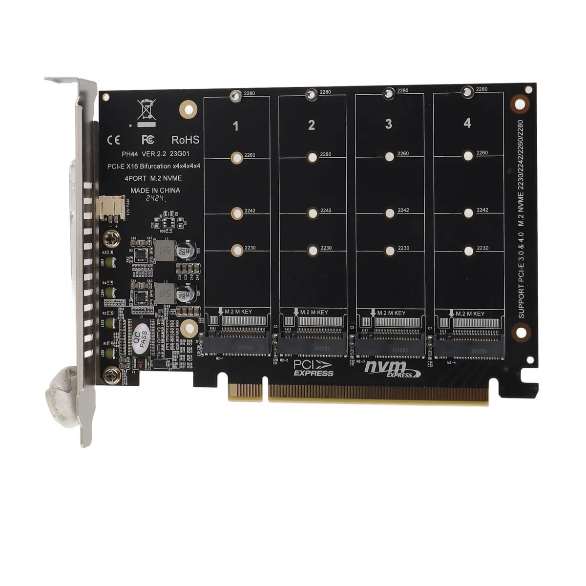 4-portowa Karta Rozszerzeń Kontrolera Hosta NVMe do PCI-e, Adapter M.2 NVME do PCIe X16, Karta Rozszerzenia Czytnika Dysków Twardych z Kluczem M(ph44)