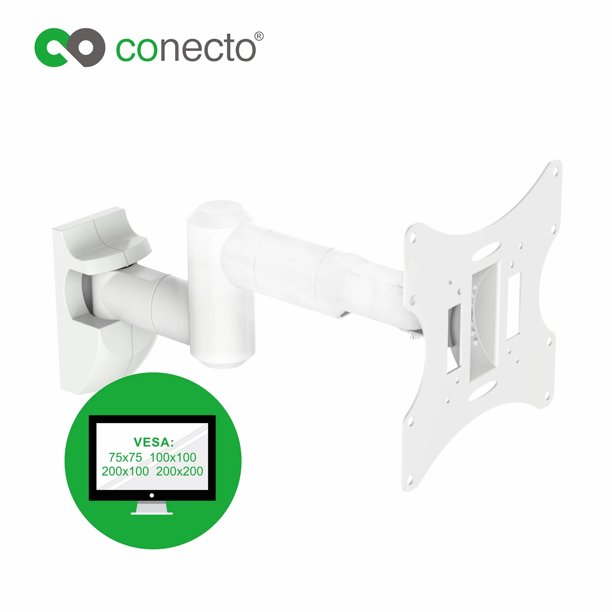 conecto Uchwyt ścienny do monitorów i telewizorów do 42 cali, VESA 50x50-200x200, 30 kg, biały