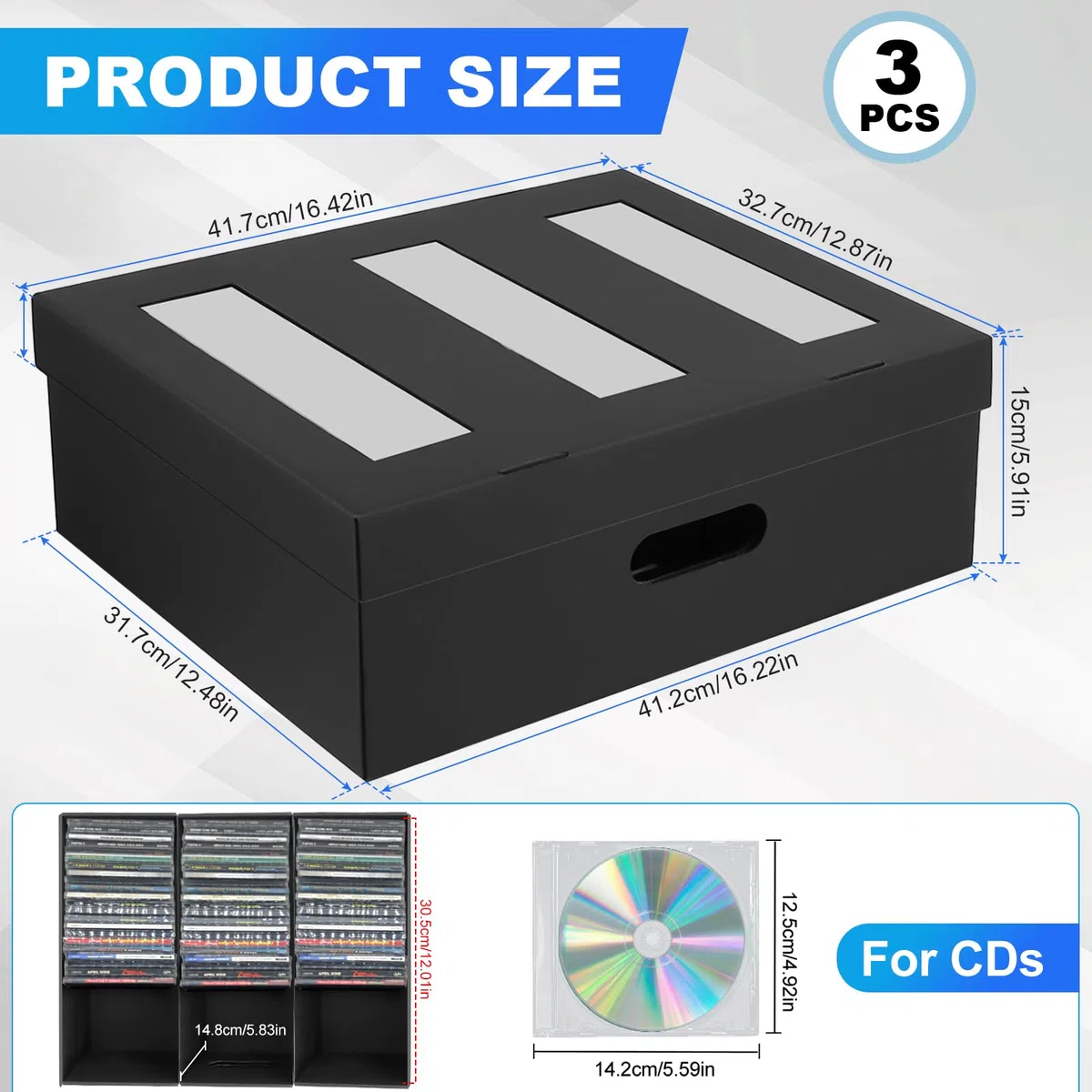 AOBOPLE Pudełko do przechowywania płyt CD, 3 sztuki, 3 przegródki, etui na 180 płyt CD w pełnym etui na biżuterię, 360 płyt CD w smukłych etui i 990 płyt CD w etui na płyty CD/DVD