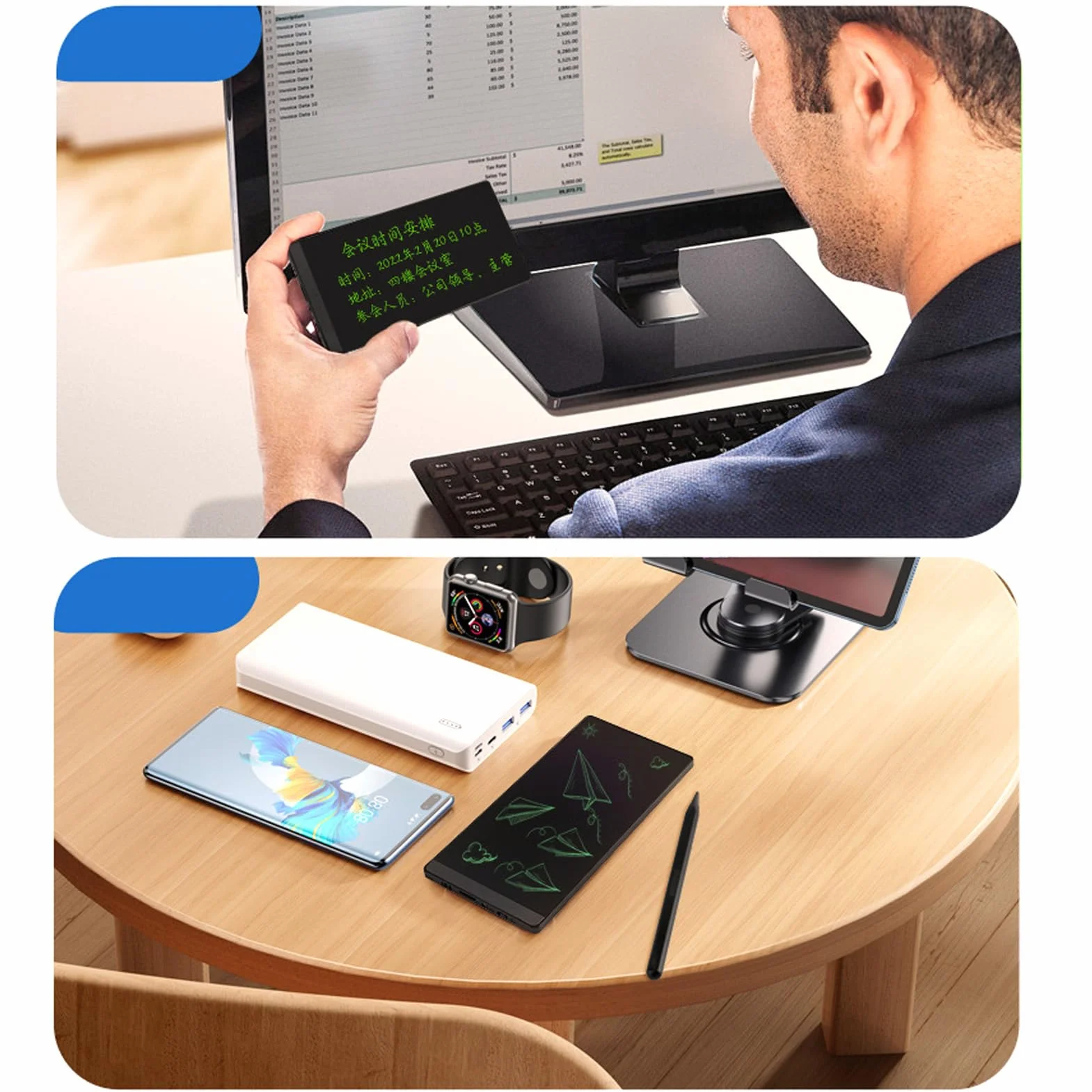 Septpenta Tablet do Pisania Mini LCD, 6, 5 Calowe, Wymazywalne Elektroniczne Podkładki do Rysowania Wielokrotnego Użytku, Pełnoekranowy, Wymazywalny Cyfrowy Notatnik dla Dzieci I Dorosłych