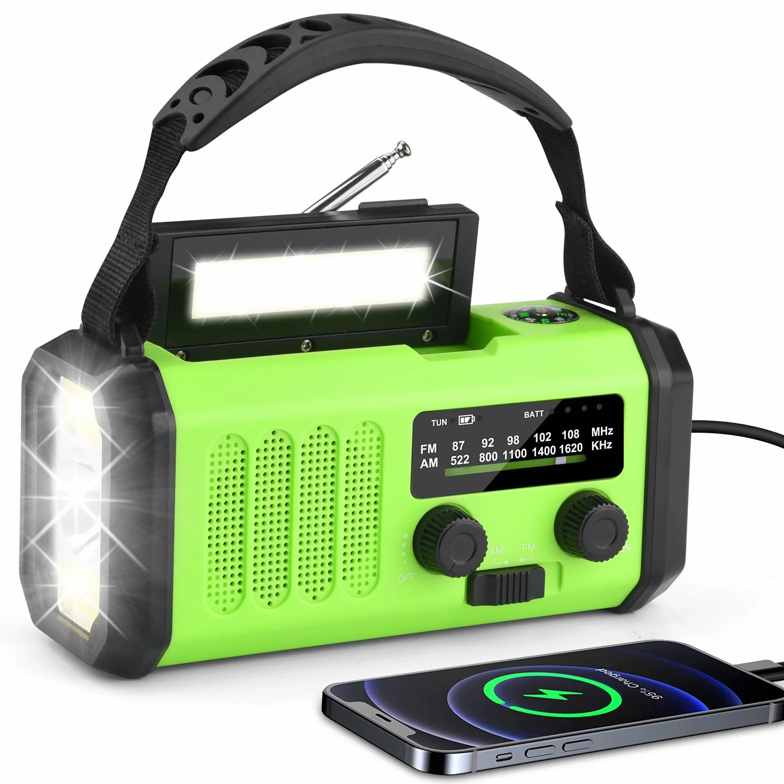 Radio solarne przenośne AM/FM 10000 mAh powerbank latarka LED alarm SOS dynamo
