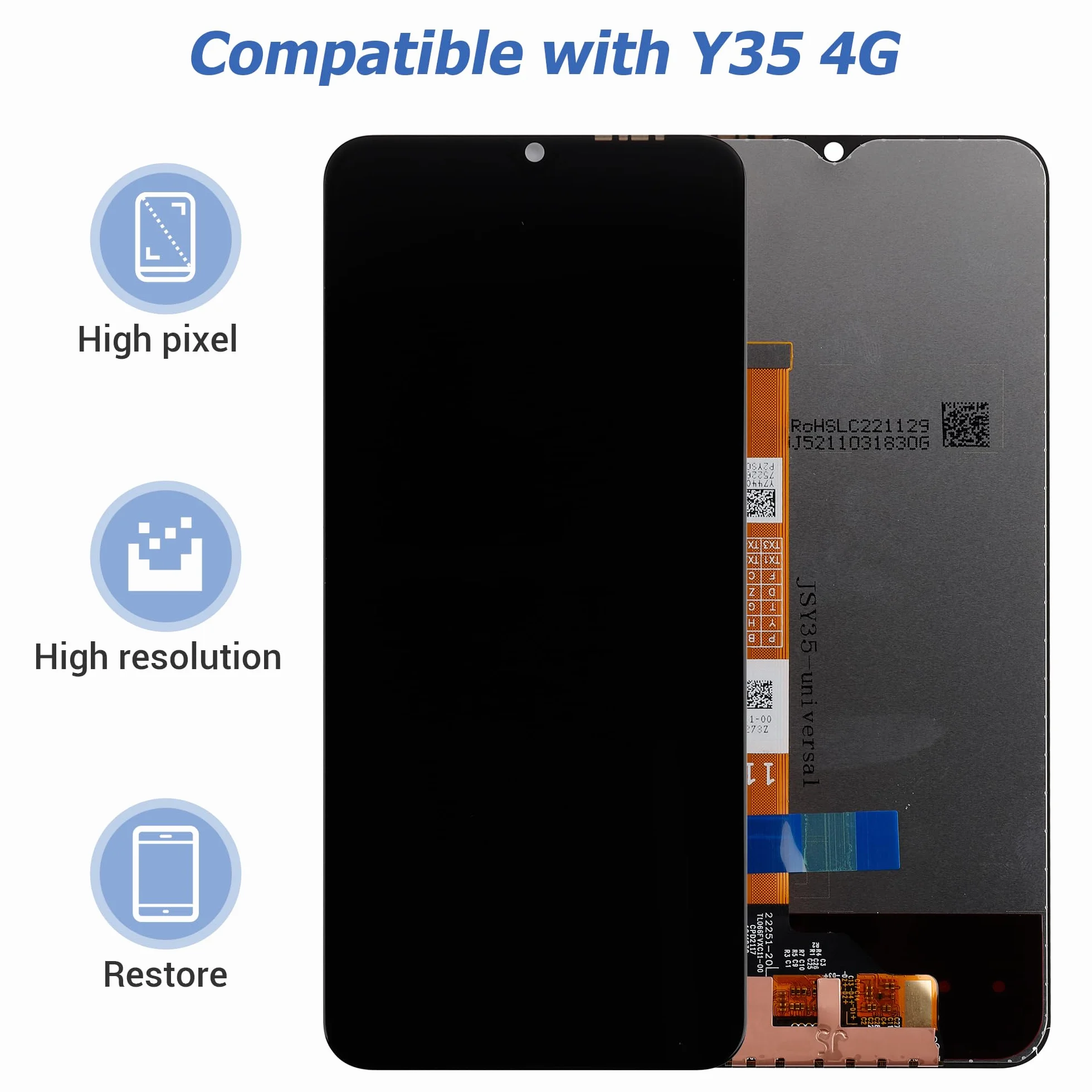 Zamiennik wyświetlacza OLED, kompatybilny z Vivo Y35 4G [6,58"] LCD Touch Screen z funkcją zestawu narzędzi