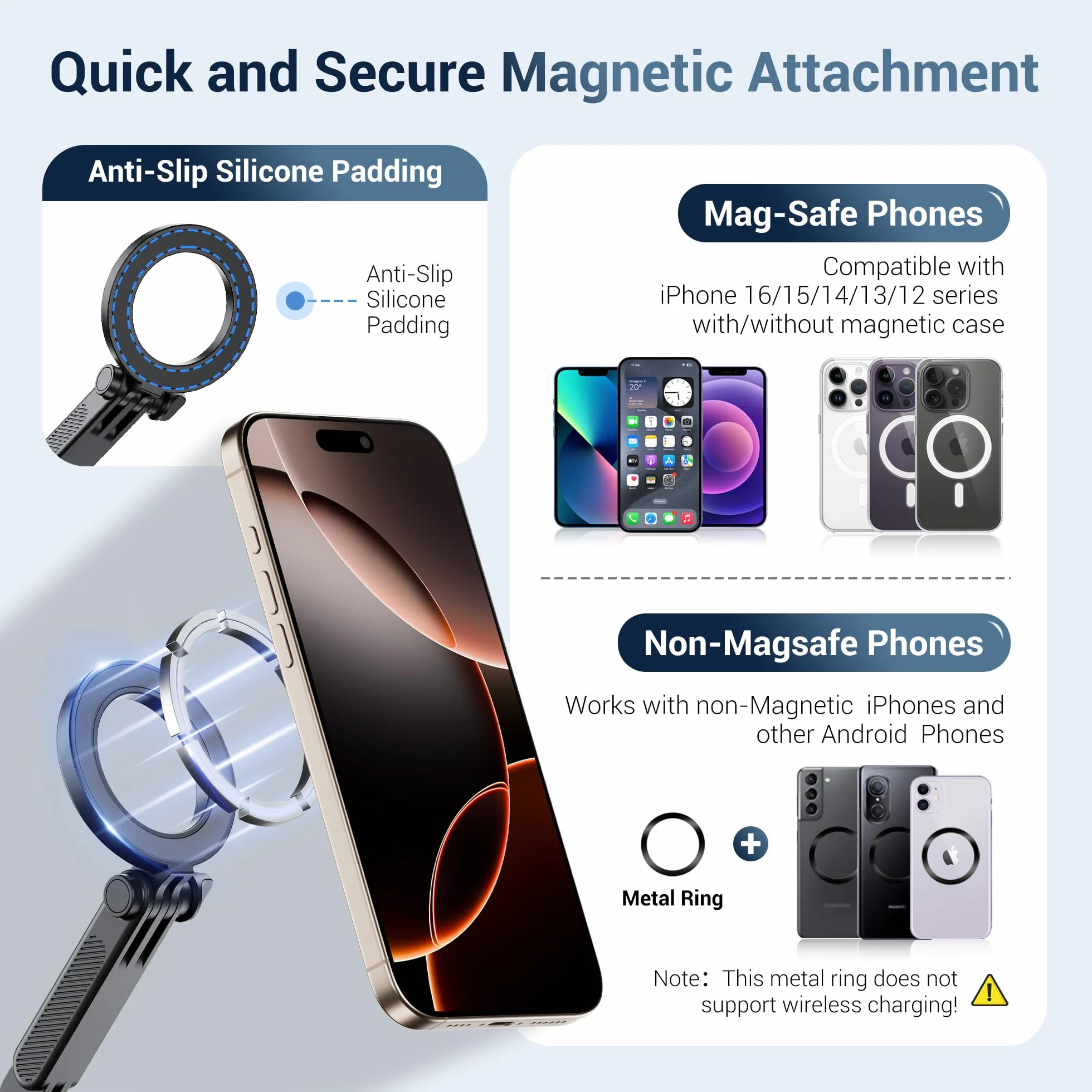 JJC Magnetyczny uchwyt na statyw do telefonu z zimną stopką, śrubą 1/10,2 cm, elastyczny regulowany adapter stojaka do iPhone 16, 15, 14, 13 i Gopro Hero 13, 12, 11, kamer DJI