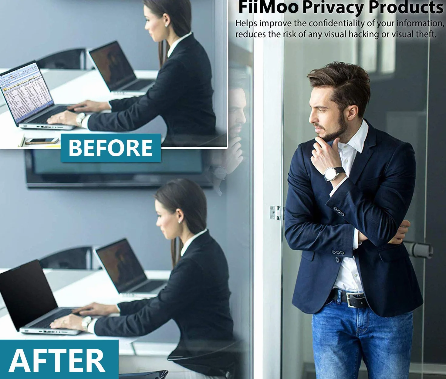Filtr prywatności do laptopa 14" FiiMoo, magnetyczny Easy On/Off, antywłamaniowy, folia ochronna 16:9