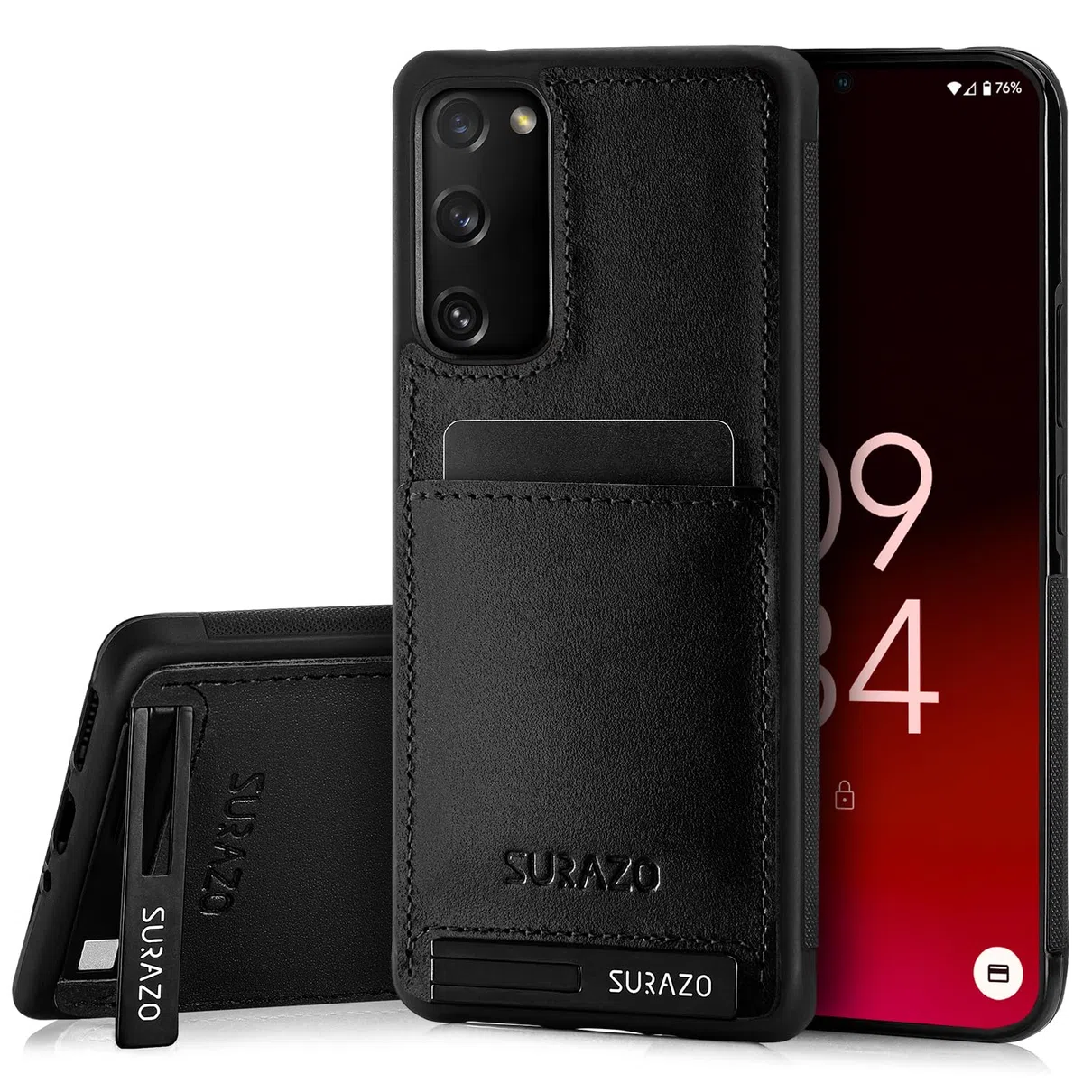 SURAZO Etui na telefon komórkowy Samsung Galaxy S20 FE 5G z prawdziwej skóry premium – odporne na uderzenia skórzane etui na telefon komórkowy z przegródką na karty, funkcją stojaka, brelokiem do