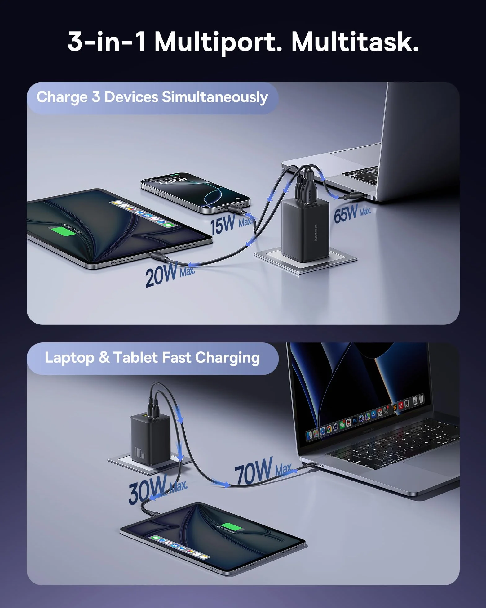 Ładowarka Baseus EnerFill FE11 100W 2xUSB-C + USB-A Czarna
