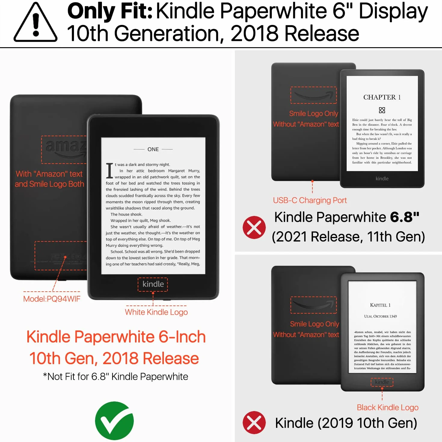 TNP Ochronne etui do Kindle Paperwhite 10 generacji 2018, twarde etui i etui PC do czytnika Amazon Kindle Paperwhite, automatycznego budzika i snu, czerwone i białe kwiaty