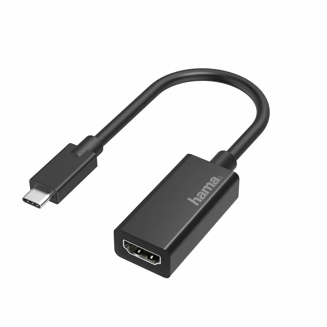 Hama Adapter USB C - HDMI do monitora w celu przesyłania danych cyfrowych i sygnałów audio/video (4K, wąska wtyczka, elastyczne materiały, Thunderbolt-3/4) czarny