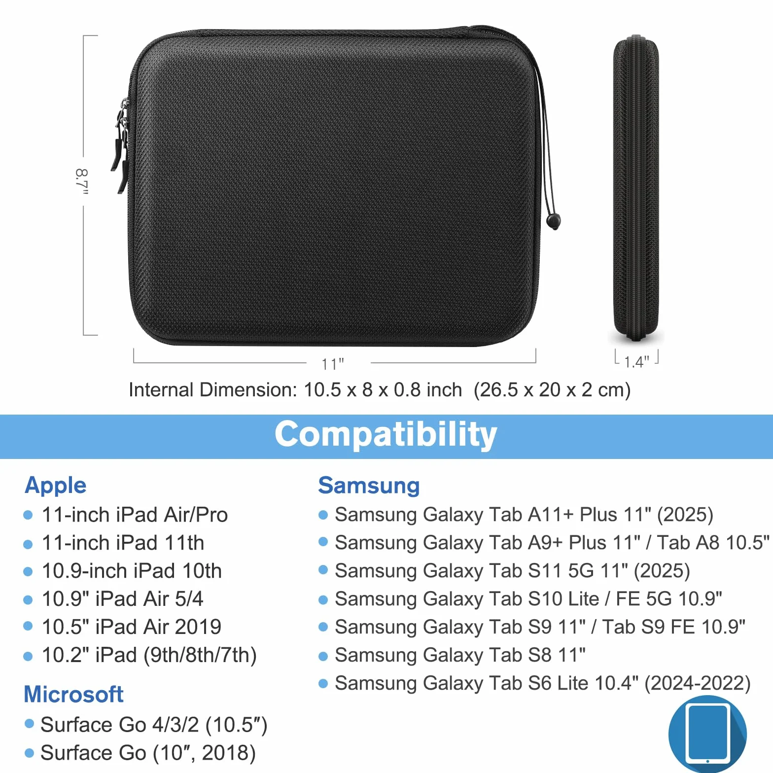 FINPAC Twarda obudowa na tablet do 11" iPad Air M4 M3 M2 2026-2024, iPad Pro 11 M5 M4 2025-2018, 11" iPad A16, 10,9" iPad & Air 5/4, odporna na wstrząsy obudowa do tabletów o przekątnej do 11 cali
