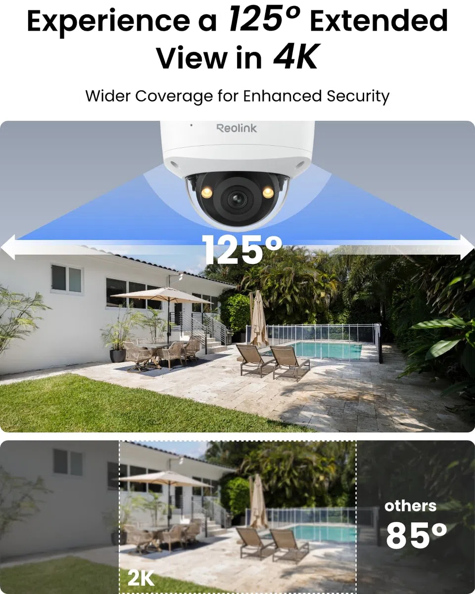 Reolink 4K PoE System 8 kanałów, Ochrona IK10, Kolorowa Noktowizja, Wbudowany Dysk Twardy 2TB, Wykrywanie Ludzi/Pojazdów/Zwierząt, Dwukierunkowe Audio, Reflektory, Wodoodporność IP67, RLK8-800V4.