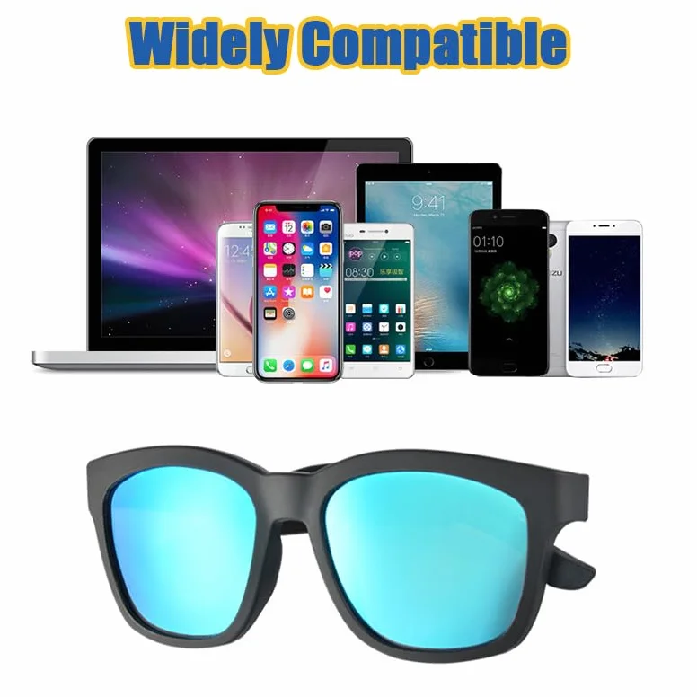 Okulary Bluetooth 5.0 na Przewodnictwo Wbudowanym Mikrofonem i Głośnikami, Inteligentne Okulary Bluetooth z Filtrem światła Niebieskiego Soczewki do Wszystkich (Czarny)