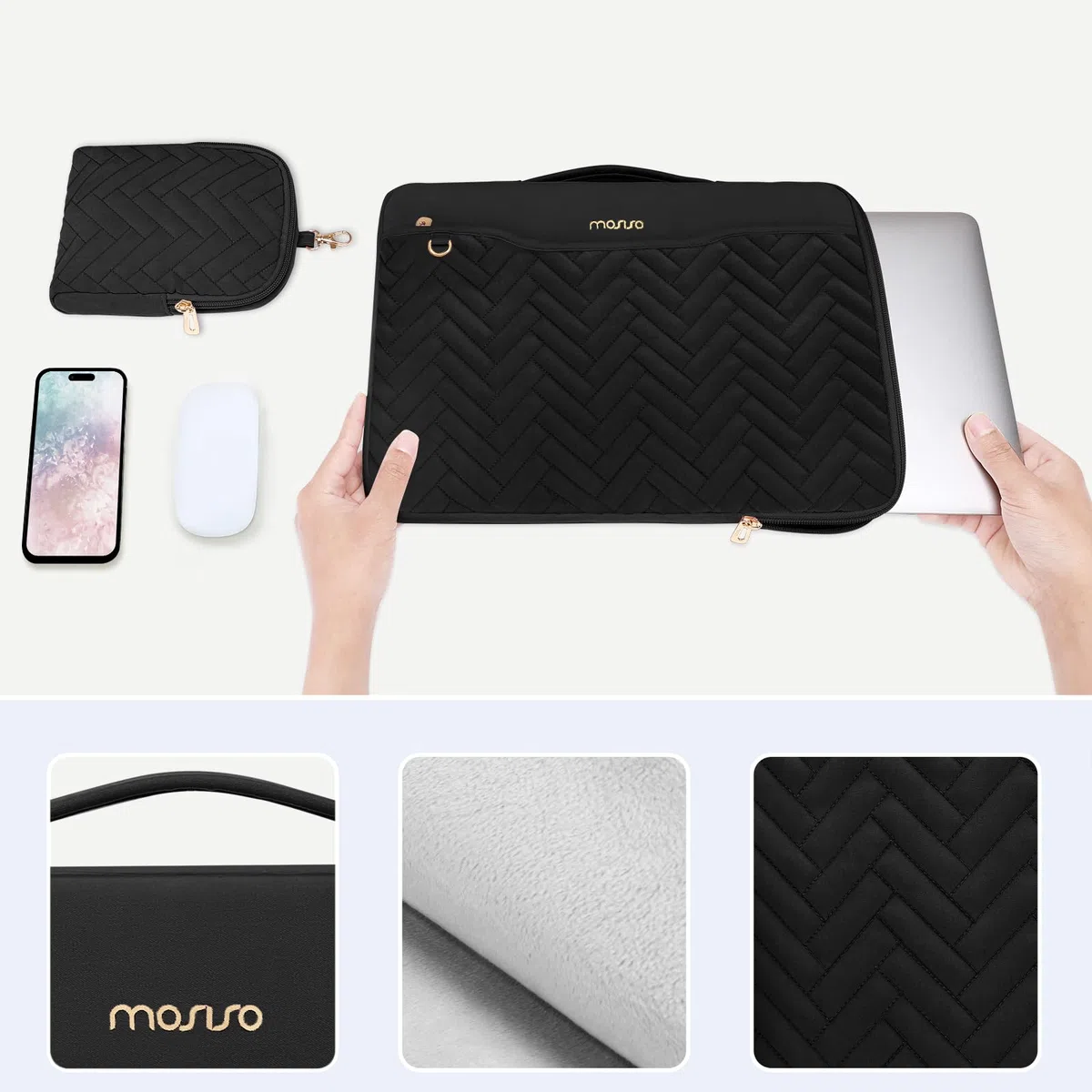 MOSISO pokrowiec ochronny na laptopa 360 13,3 cala, pokrowiec na laptopa 13–13,3 cala pasujący do MacBook Air/Pro 13 13,6/Pro 14, HP Dell ASUS, prostokątny pokrój z uchwytem i kieszenią oraz małym