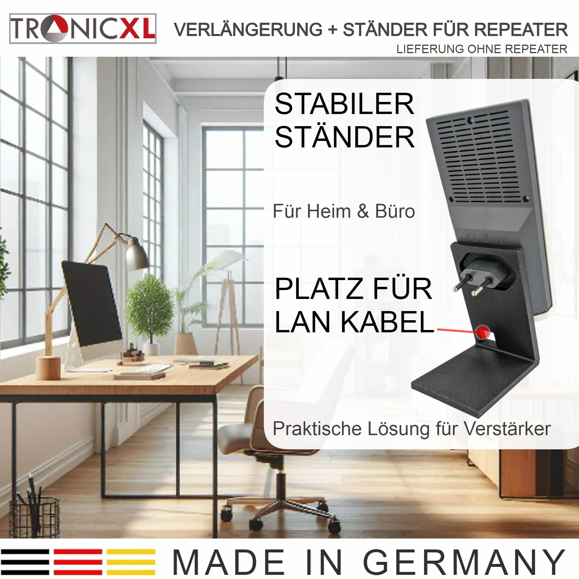 TronicXL Przedłużenie 2 m + stojak W-LAN Repeater kompatybilny z Fritz Repeater 600 1200 1750E 2400 AVM Fritz! Uchwyt 200 cm