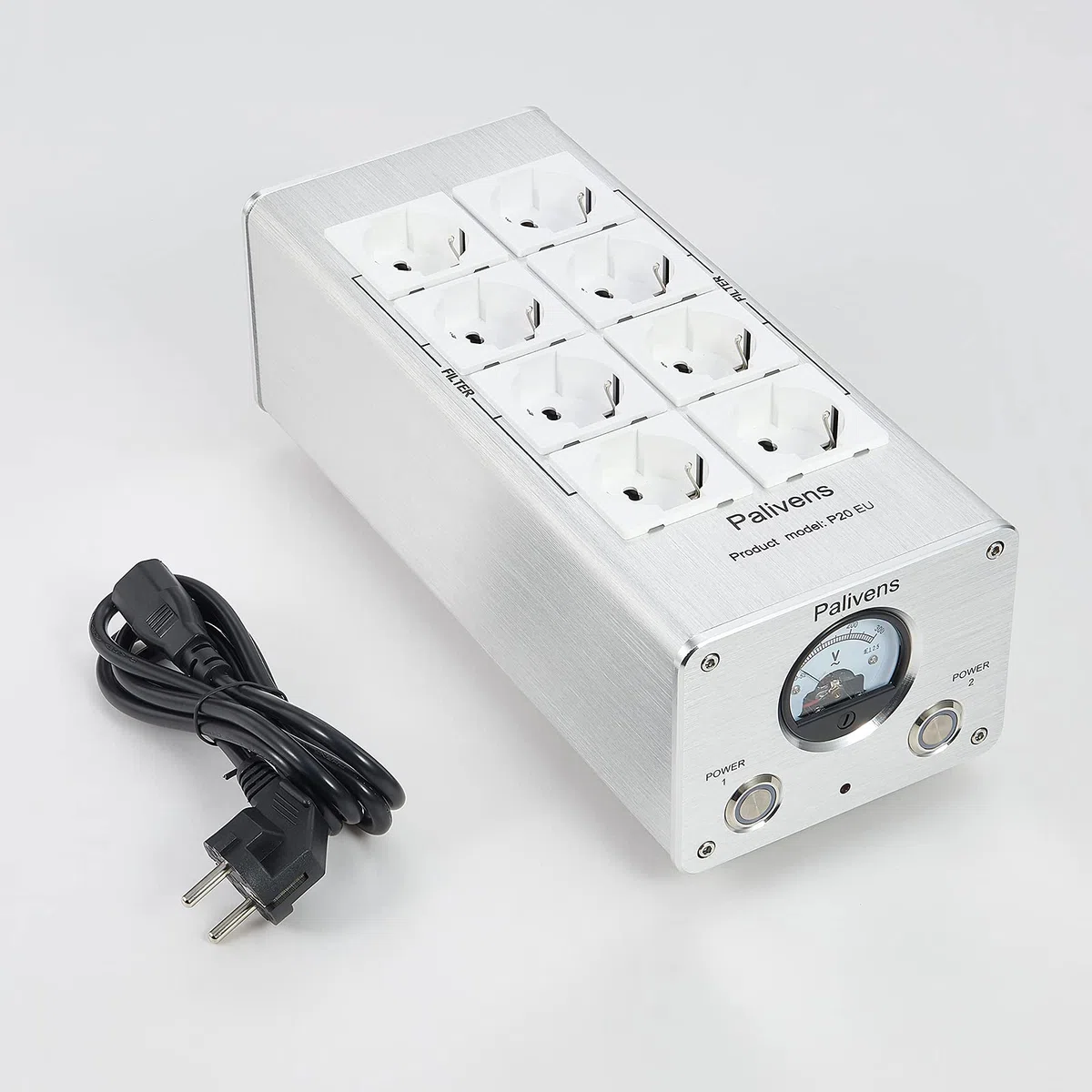 Listwa zasilająca z filtrem sieciowym HiFi, 8 gniazd z filtrem zakłóceń z odczytem wskazującym, ochrona przed przepięciem, ochrona przed obciążeniem do 15 A, wielokrotne gniazdo do głośników