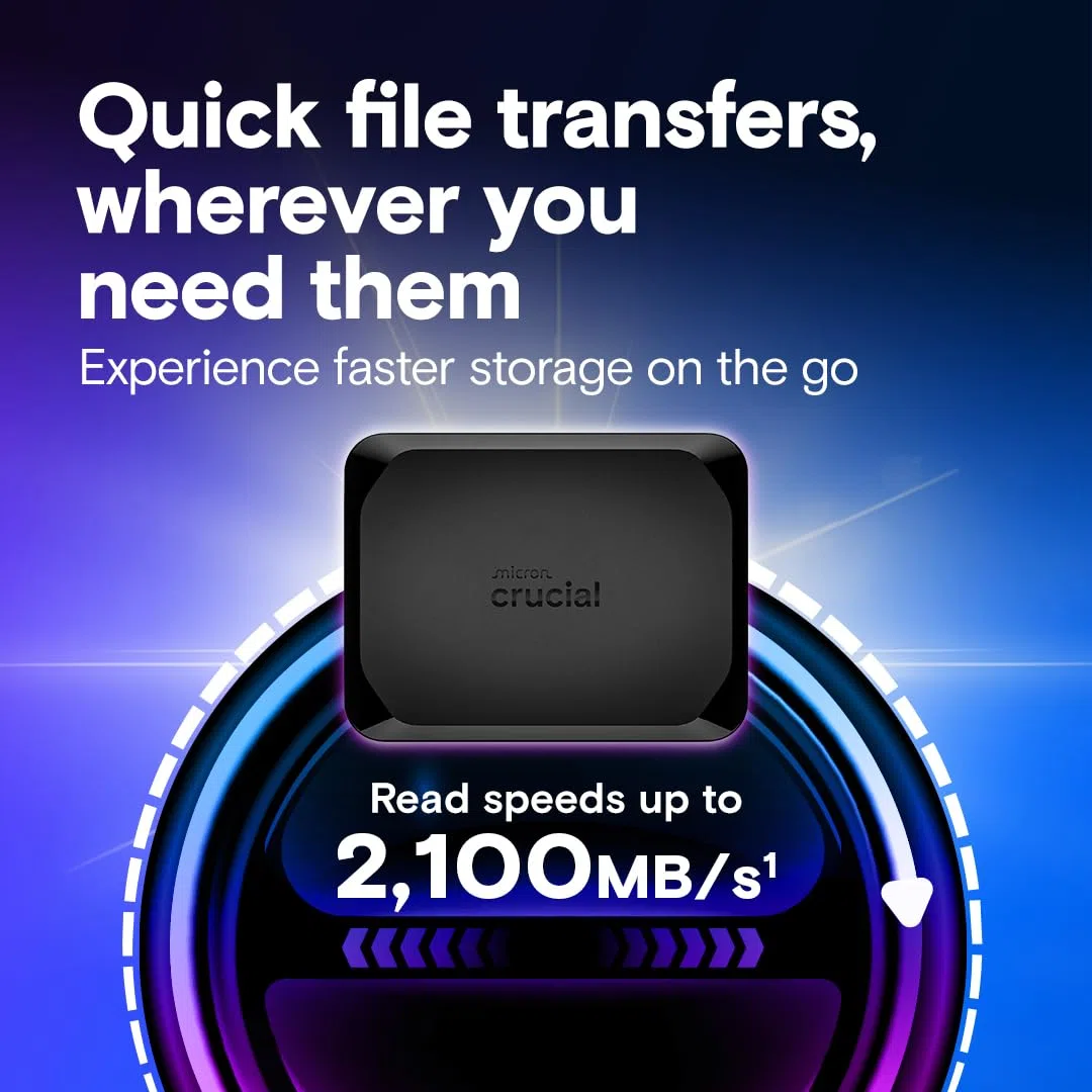 Crucial X10 Zewnętrzny przenośny dysk SSD 4 TB - do 2100 MB/s, USB-C 3.2 Gen2, IP65 odporny na kurz i wodę, zewnętrzny dysk półprzewodnikowy, czarny - CT4000X10SSD9C02