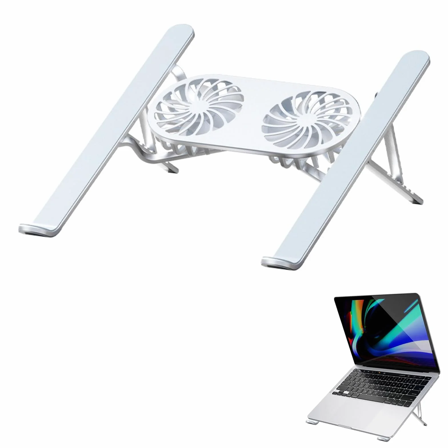 Podstawa chłodząca do laptopa, składany stojak na laptopa, system chłodzenia laptopa z 2 cichymi wentylatorami, regulowana wysokość, światła LED, do laptopów 10-15,6 cala