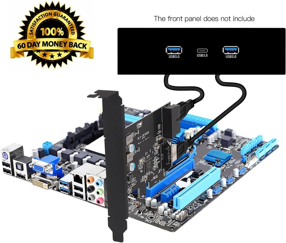 SINEFINE PCIe x1 na 19-pinowy nagłówek USB 3.0 i karta typu E (klucz A), adapter na panel przedni USB, 1 panel przedni USB A, 1 panel przedni USB C, USB 3.0 5 Gpbs dla Windows MacOS Linux