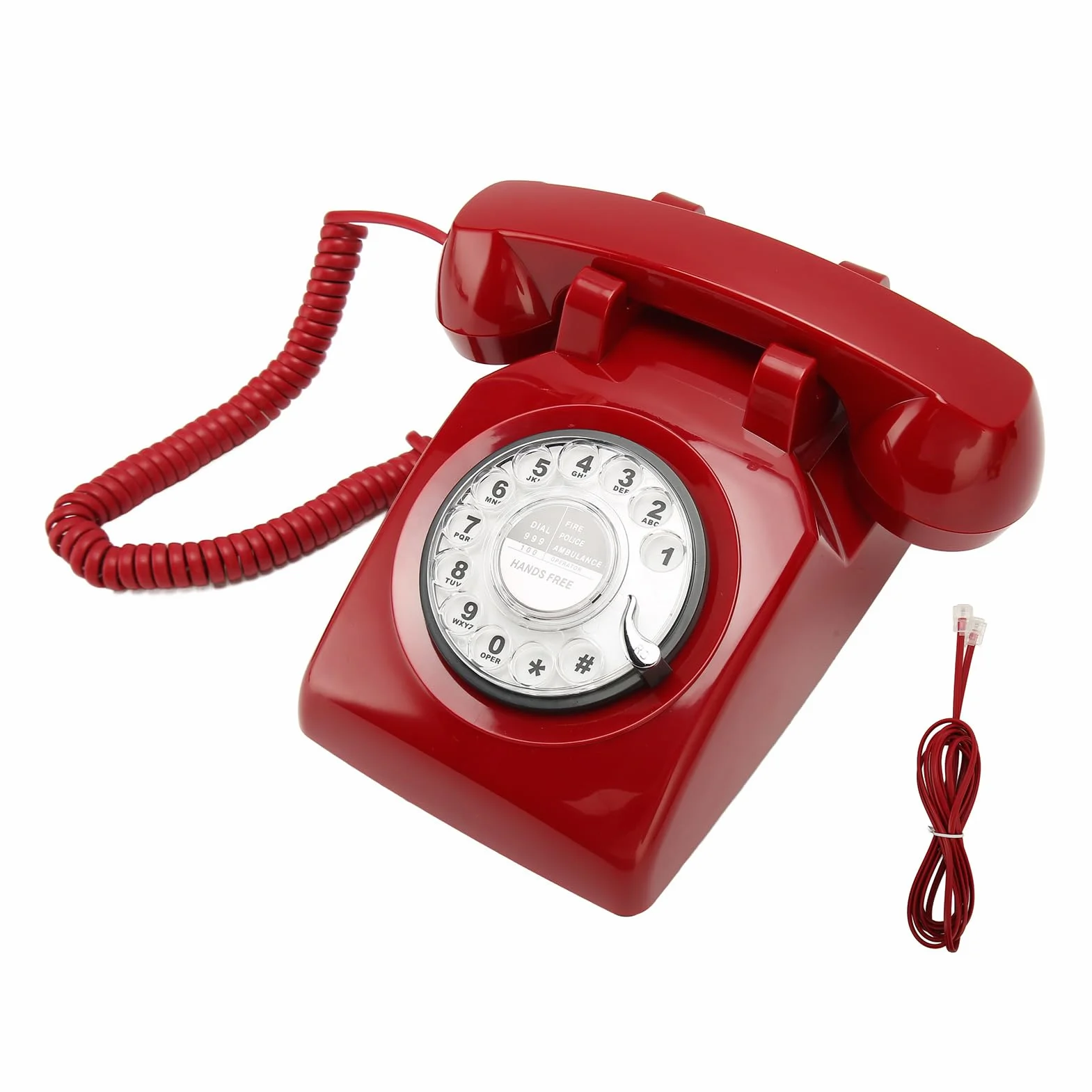 Generic Obrotowy Telefon w Stylu Vintage Elegancki Telefon Biurkowy w Stylu Retro z Mechanicznym Dzwonkiem do Domowego Hotelu Biurowego (czerwony)