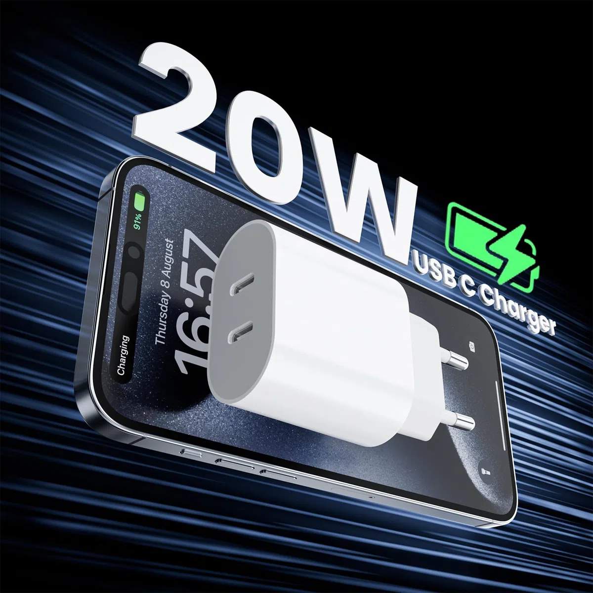 Ładowarka USB C, 20 W, adapter do iPhone 16/16 Pro / 16 Pro Max/16 Plus/15 14 13 12 11 Pro Max Plus/SE/XR/X/XS, 2 porty USBC, wtyczka sieciowa, ładowarka do szybkiego ładowania