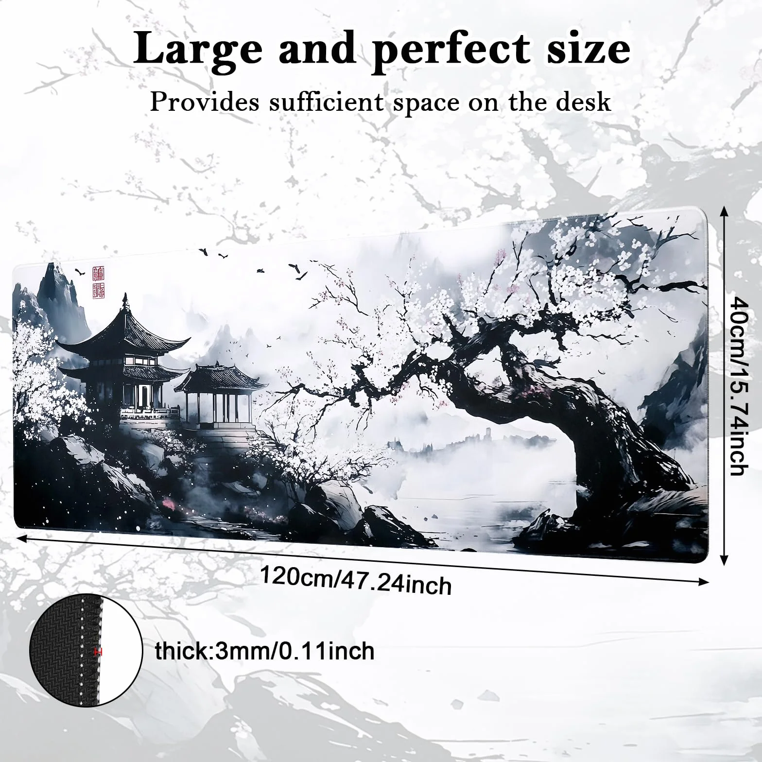 Bardzo duża gamingowa podkładka pod mysz, oversize, 1200 x 400 mm, antypoślizgowa, podkładka pod mysz XXL, rozszerzona podkładka na biurko z gumową podstawą, podkładka pod mysz, laptopa, do