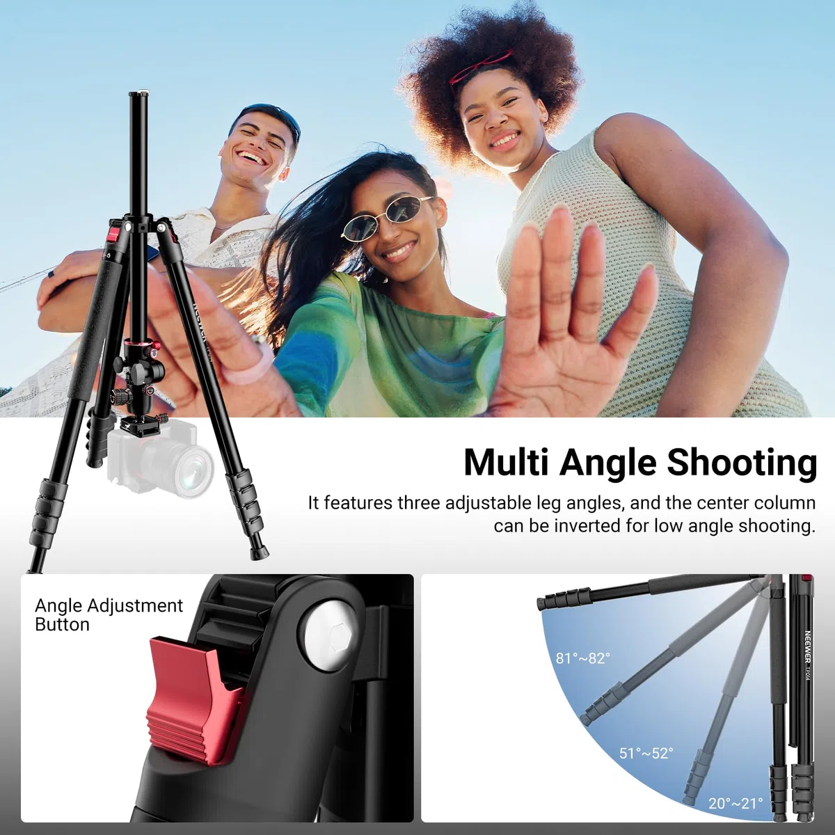 NEEWER BASICS Statyw do kamery górnej, monopod z głowicą kulową i poziomą kolumną środkową, 76-calowy metalowy stojak podróżny DSLR, płyta QR typu Arca i odwrócone nogi, maksymalne obciążenie 8 kg