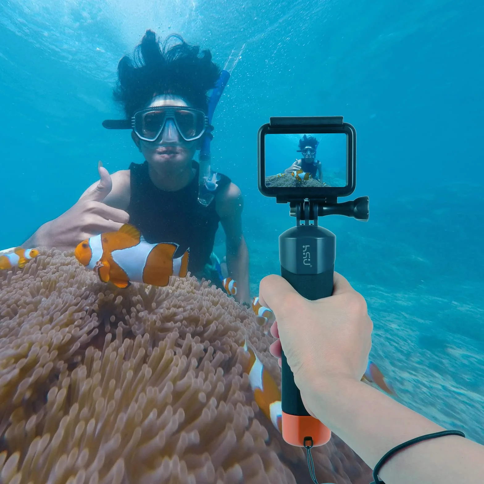 HSU Pływający uchwyt do GoPro i Hero 13/12/11/10/9/8/7/6/5/4/3, nurkowanie podwodne do selfie kij