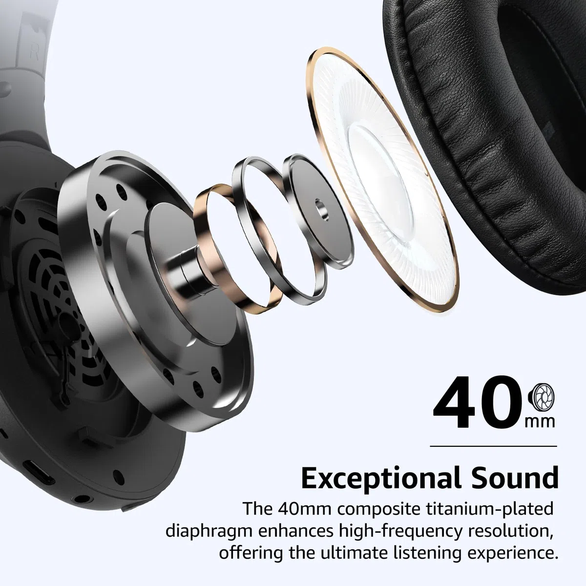 TOZO HA1 Słuchawki nauszne Bluetooth 5.4, czas odtwarzania 70 godzin z mikrofonem, składany, bezprzewodowy zestaw słuchawkowy, głęboki bas, dźwięk stereo, konfigurowalny tryb muzyczny 32 EQ za pomocą
