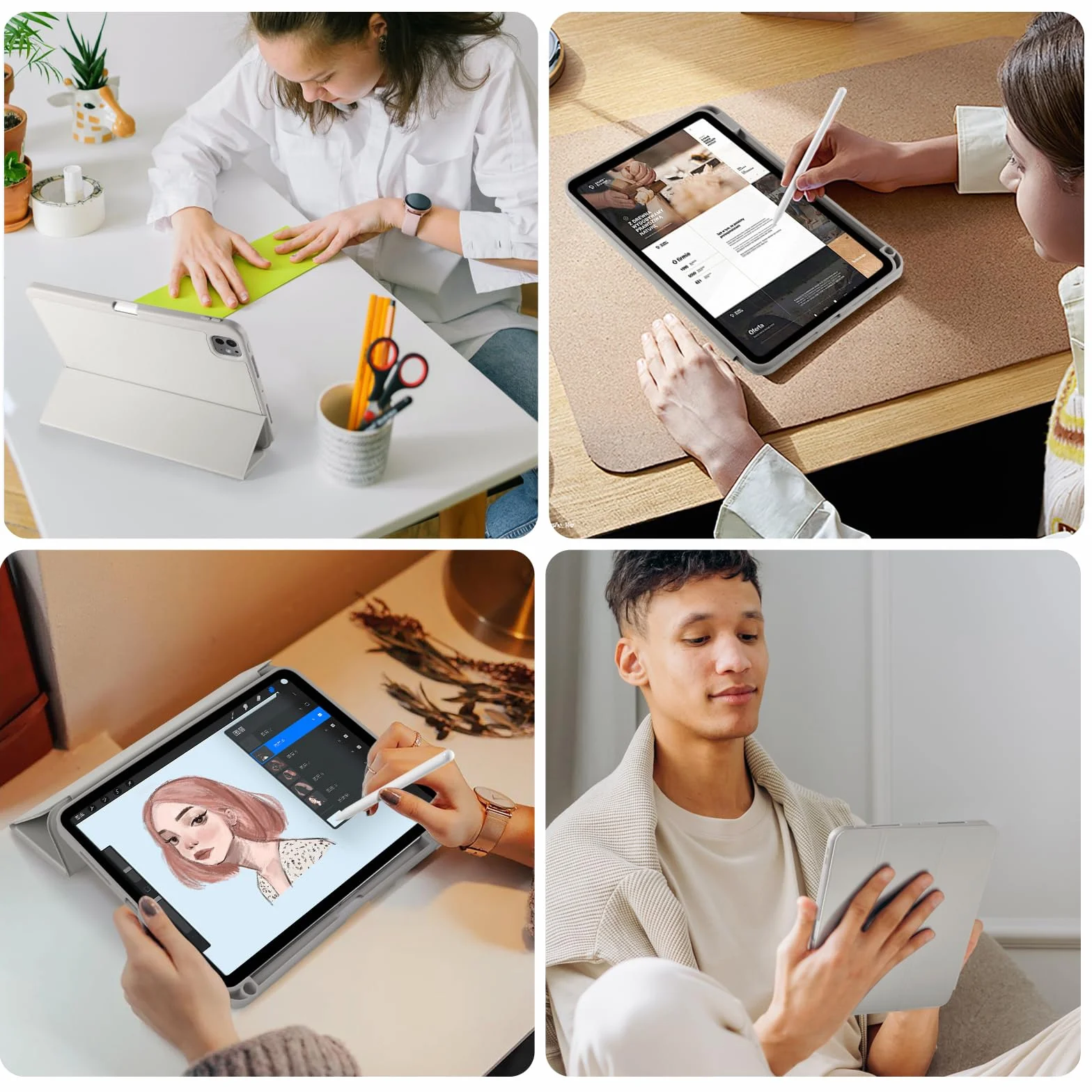 Maledan Etui na iPad Pro 11 cali M5/M4 (2025/2024) z uchwytem na ołówek, smukła elastyczna tylna osłona TPU Shockproof, obsługująca Apple Pencil Pro/USB-C, Jasnoszary