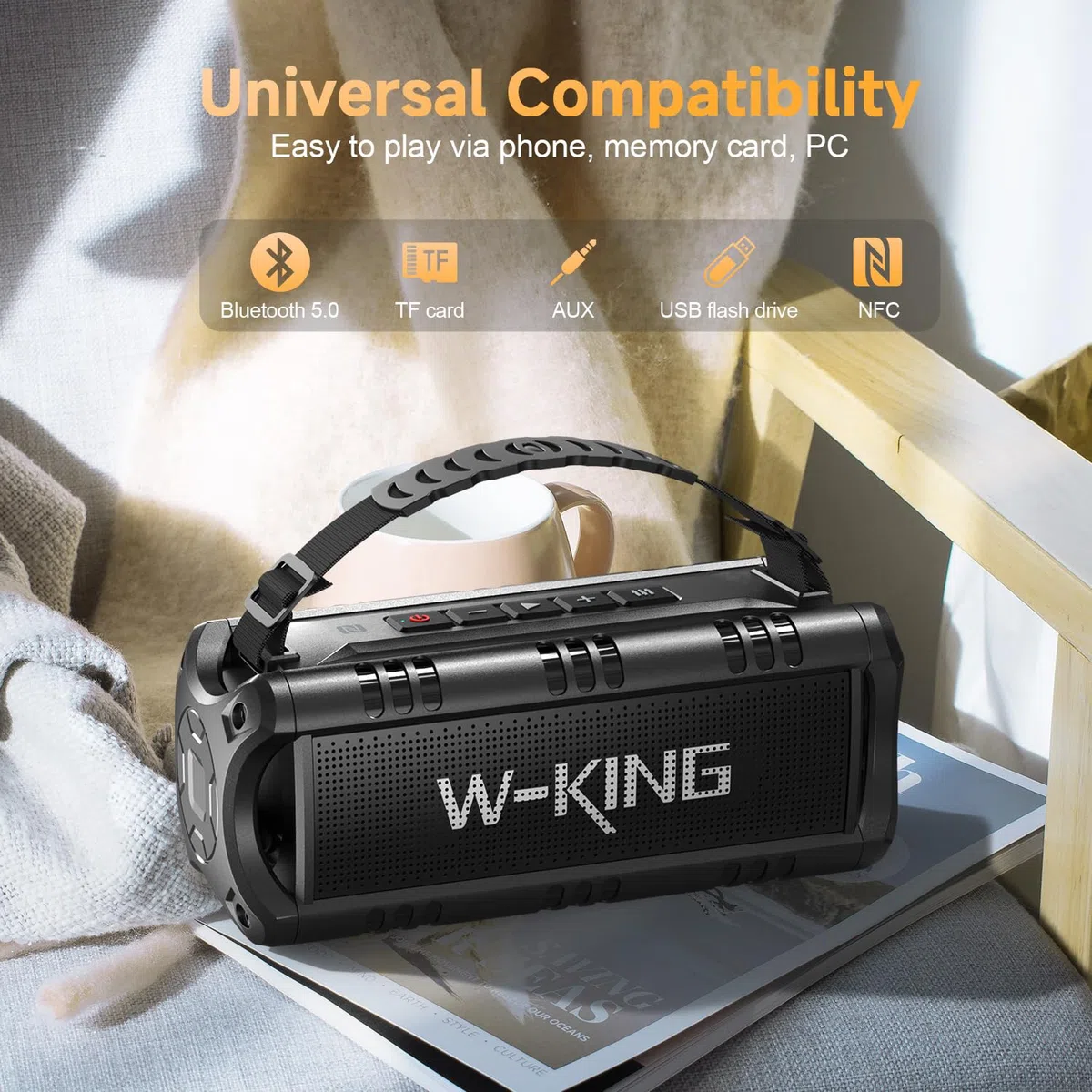 W-KING Przenośne głośniki Bluetooth bezprzewodowe 60W MAX 30W RMS, wodoszczelny głośnik zewnętrzny IPX6, 24godziny na dobę, korektor, wejście AUX, karta TF, odtwarzanie przez USB, mocny głośnik basowy