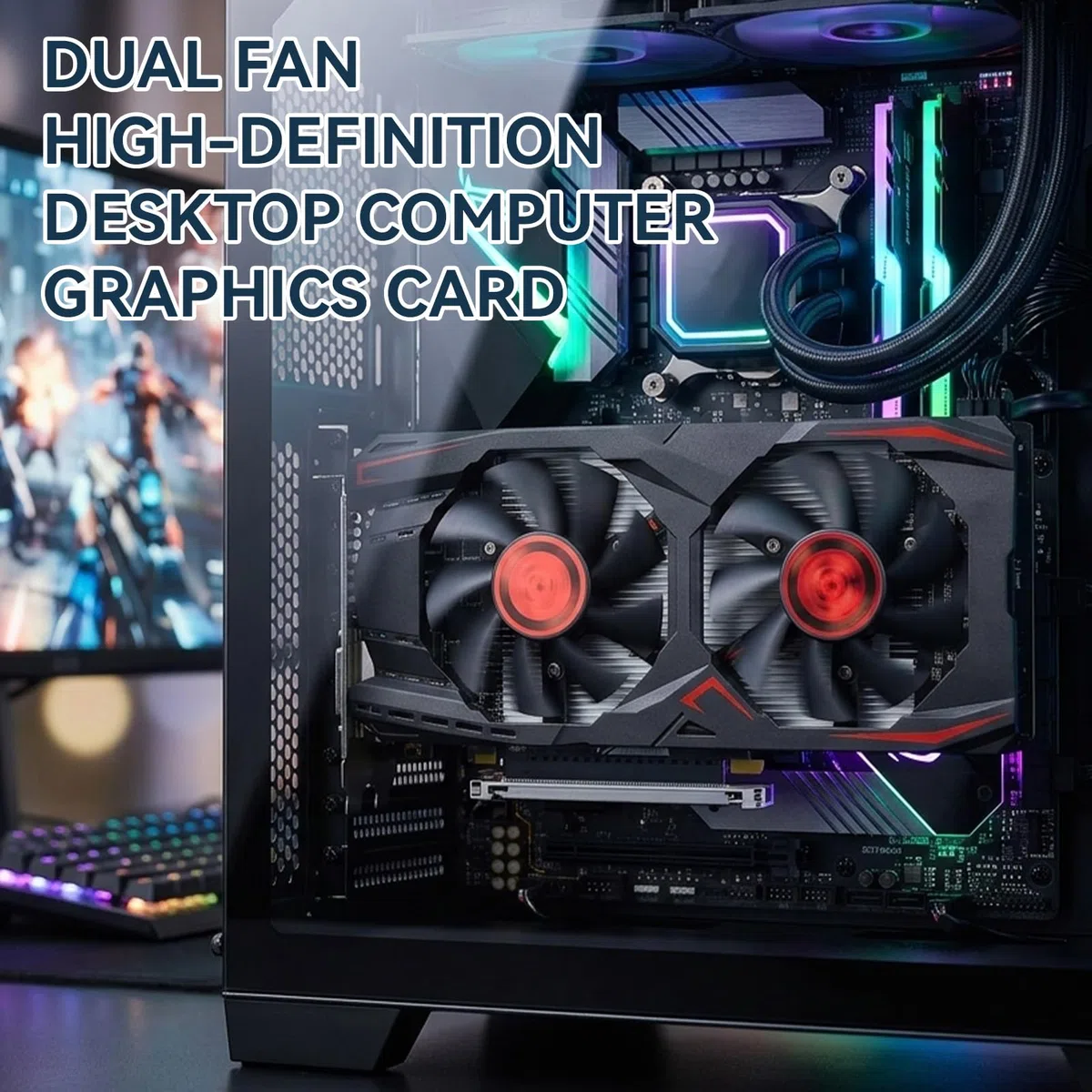HERCHR Karta graficzna wideo PC, 6 GB GDDR5 192BIT podwójny wentylator PCIE 2.0 gniazdo 16X obsługuje interfejs multimedialny DVI VGA HD, karta graficzna do gier na komputer stacjonarny