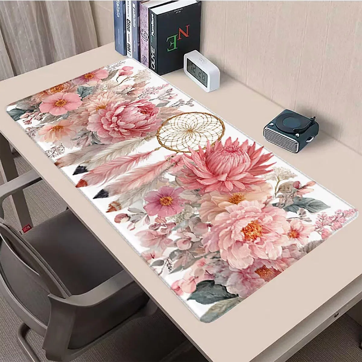 Podkładka pod mysz XXL 150 x 80 cm, gamingowa podkładka pod mysz, łapacz snów, podkładka na biurko, z przyszytymi krawędziami, antypoślizgowa gumowa podstawa, wodoodporna, akcesoria gamingowe do biura