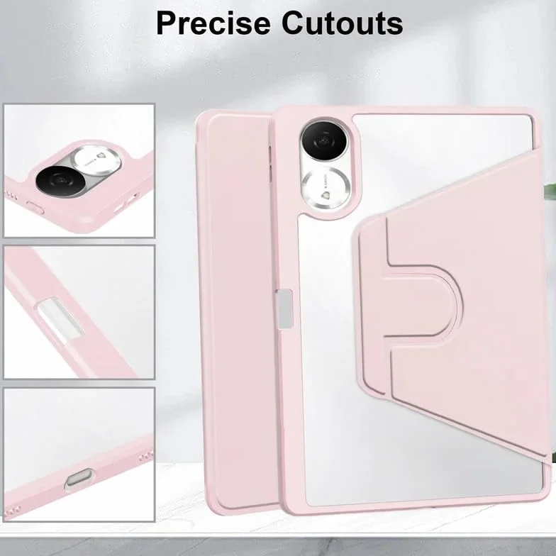 360° Rotation PU Leather Tablet Case Suitable For Lenovo Yoga Tab 2025 11.1" TB-710FU Acrylic Hard Cover With Pen Holder(Pink)