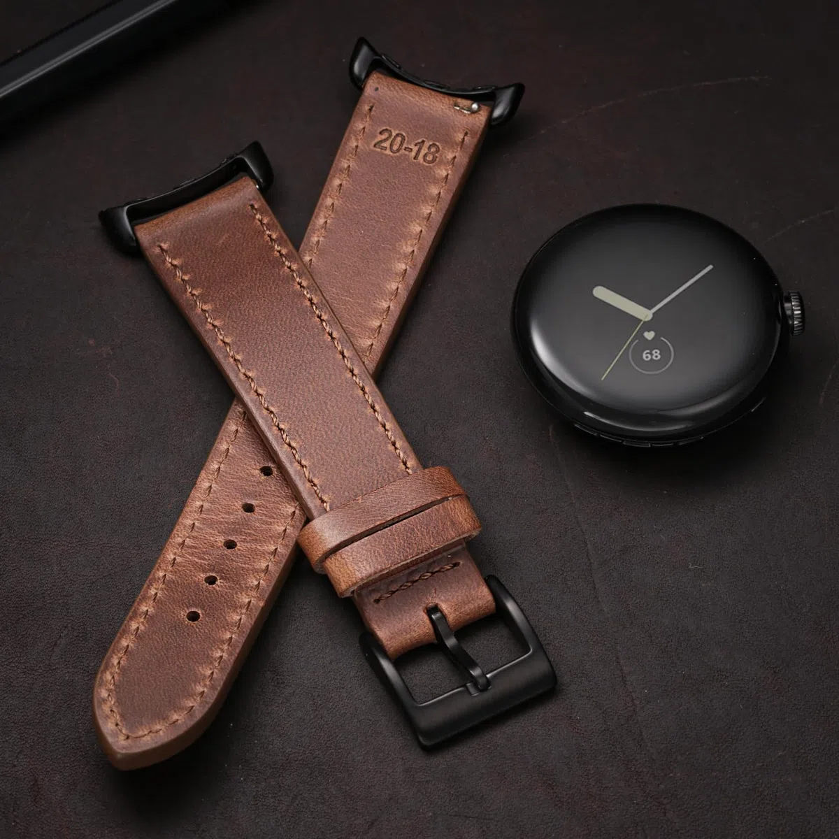 Miękki skórzany pasek do zegarka Horween kompatybilny z zegarkiem Google Pixe l/Pixel 2 / Pixel 3 41 mm/Pixel 3 45 mm/Pixel 4 41 mm/45 mm, pasek zastępczy do zegarków Pixel Smart Watch