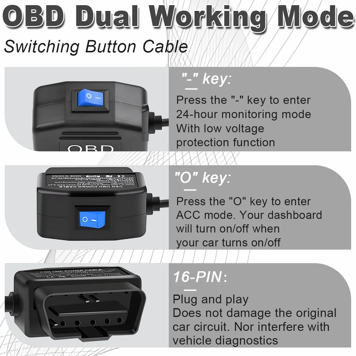 Kabel zasilający Type-C OBD Adapter do Dashcam GPS Radar OBD2 90 stopni 12-24 V do 5V/3 A sztywne złącze