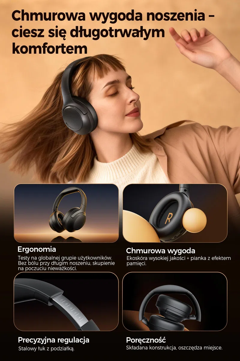 SOUNDPEATS Cove Pro Hybrid Słuchawki Nauszne z Aktywnym Tłumieniem Hałasu 7 Mikrofonów, Bezprzewodowe Słuchawki Bluetooth 6.0, Podwójny Certyfikat Hi-Res z LDAC, 95H Odtwarzania, Nastawny EQ