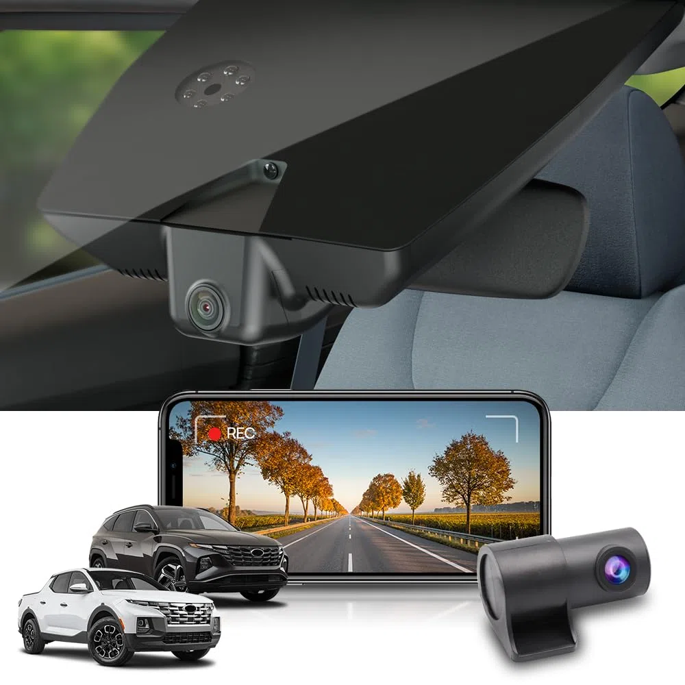 Fitcamx Dashcam kamera samochodowa odpowiednia do nowoczesnych Santa Cruz i Tucson 2022-2026, OEM 4K kamera samochodowa, 2160P+1080P UHD wideo WiFi, nagrywanie pętli, G-Sensor, WDR, 128GB