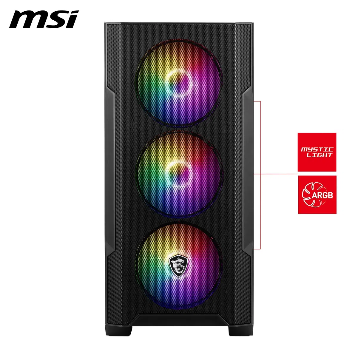 MSI MAG FORGE M100R Mini Tower obudowa PC, szkło hartowane, obsługuje Micro-ATX i Mini-ITX, Mesh Front, 4 x wentylator ARGB 120 mm z kontrolerem koncentratora, magnetyczny filtr kurzu, USB 3.2 Gen 1