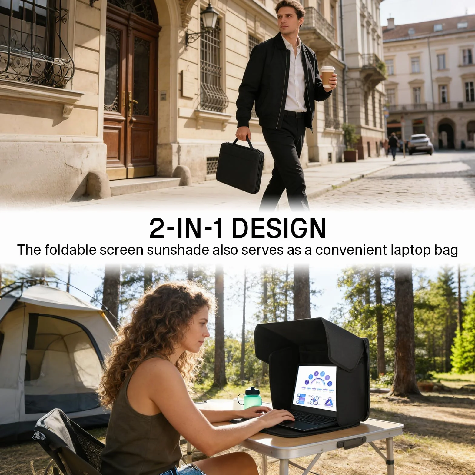 Uniwersalna ochrona przed słońcem na laptopa, składana torba na laptopa 2 w 1, osłona przeciwsłoneczna i ochrona przed wzrokiem, do laptopa o przekątnej ekranu 12-16", przenośna ochrona przed