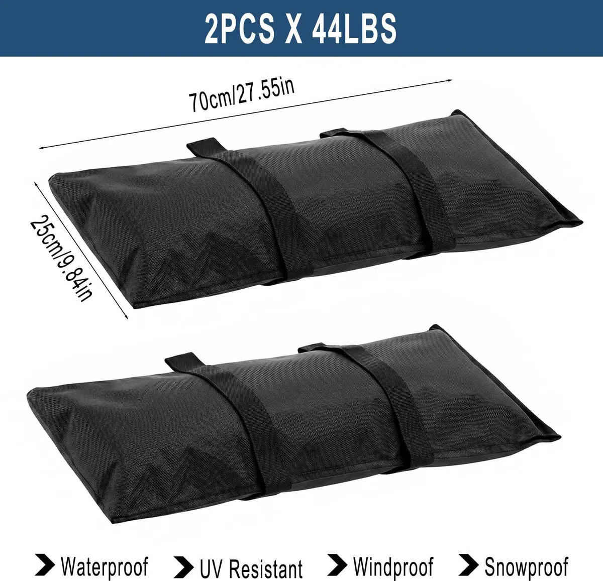 2 worki na piasek do obciążenia, worek obciążeniowy, worek na piasek, worek na piasek, 70 x 25 cm, do 20 kg, 600D Oxford, do pawilonu, parasola przeciwsłonecznego, ogrodu