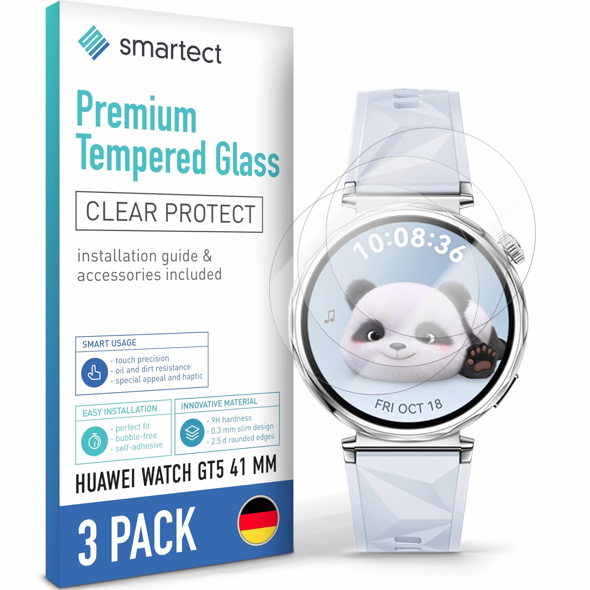 smartect Szkło Hartowane [3 Sztuki, Clear] dla Huawei Watch GT5 41 mm, Szklana Ochrona Ekranu 9H, Ochraniacz Ekranu bez Pęcherzyków, Bez Odcisków palców