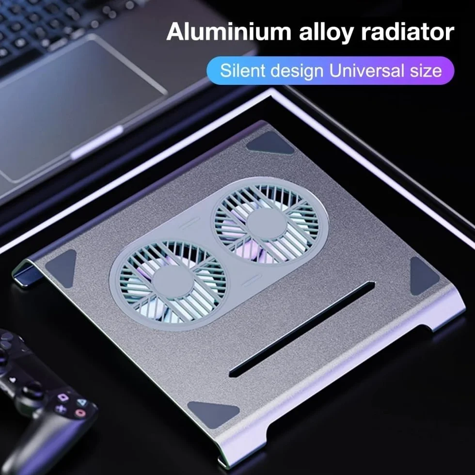 Podstawka pod laptopa, Aluminum Alloy Laptop Radiator Dual Fan Laptop Cooling Stand with Type-C Port(Gray)