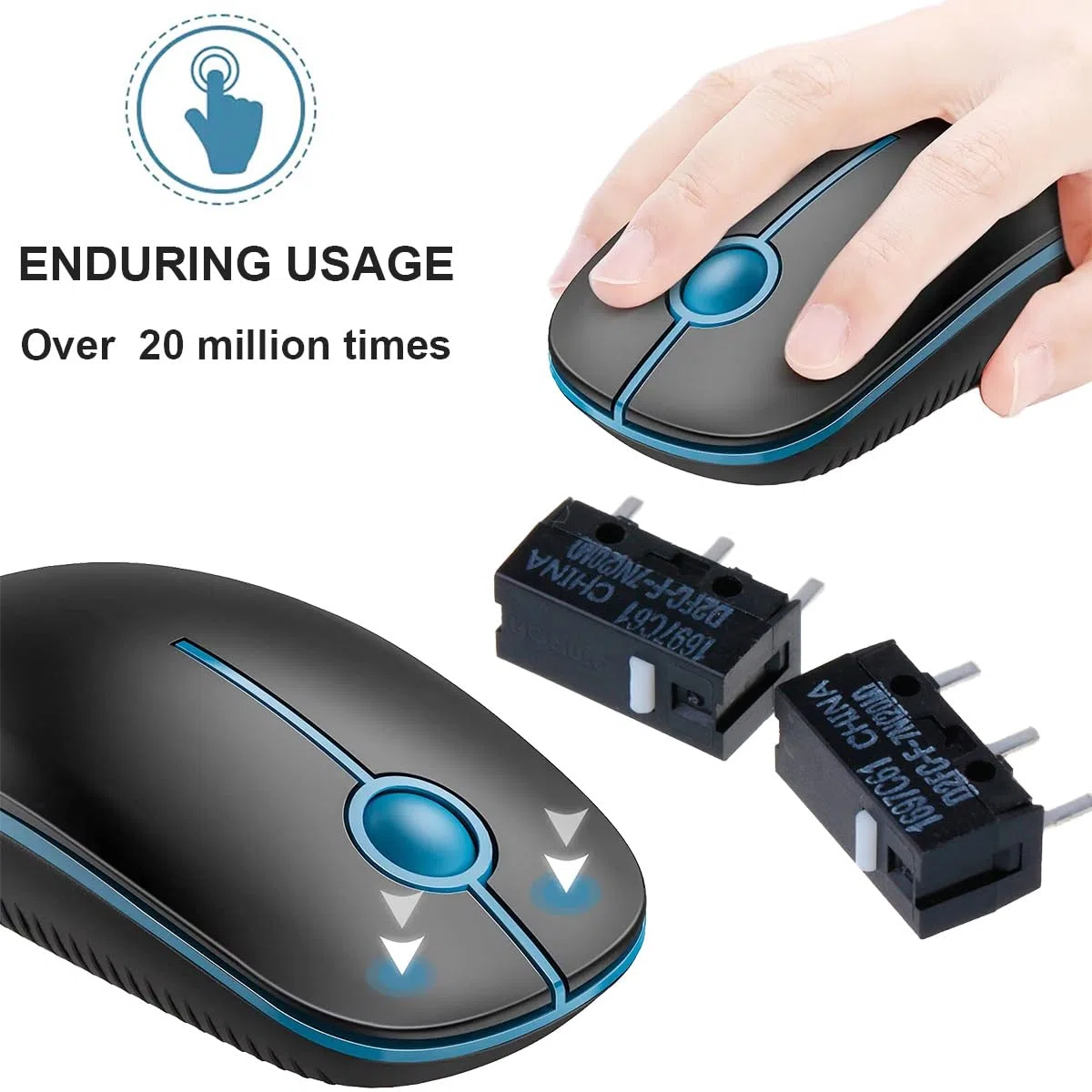 D2FC-F-7N (20 m) moduł Micro Switch D2FC-F-7N przełącznik z wyraźnym kliknięciem z przyciskiem mysz po naprawie, metalowe naklejki do myszy Logitech, Razer, Apple, 10 sztuk
