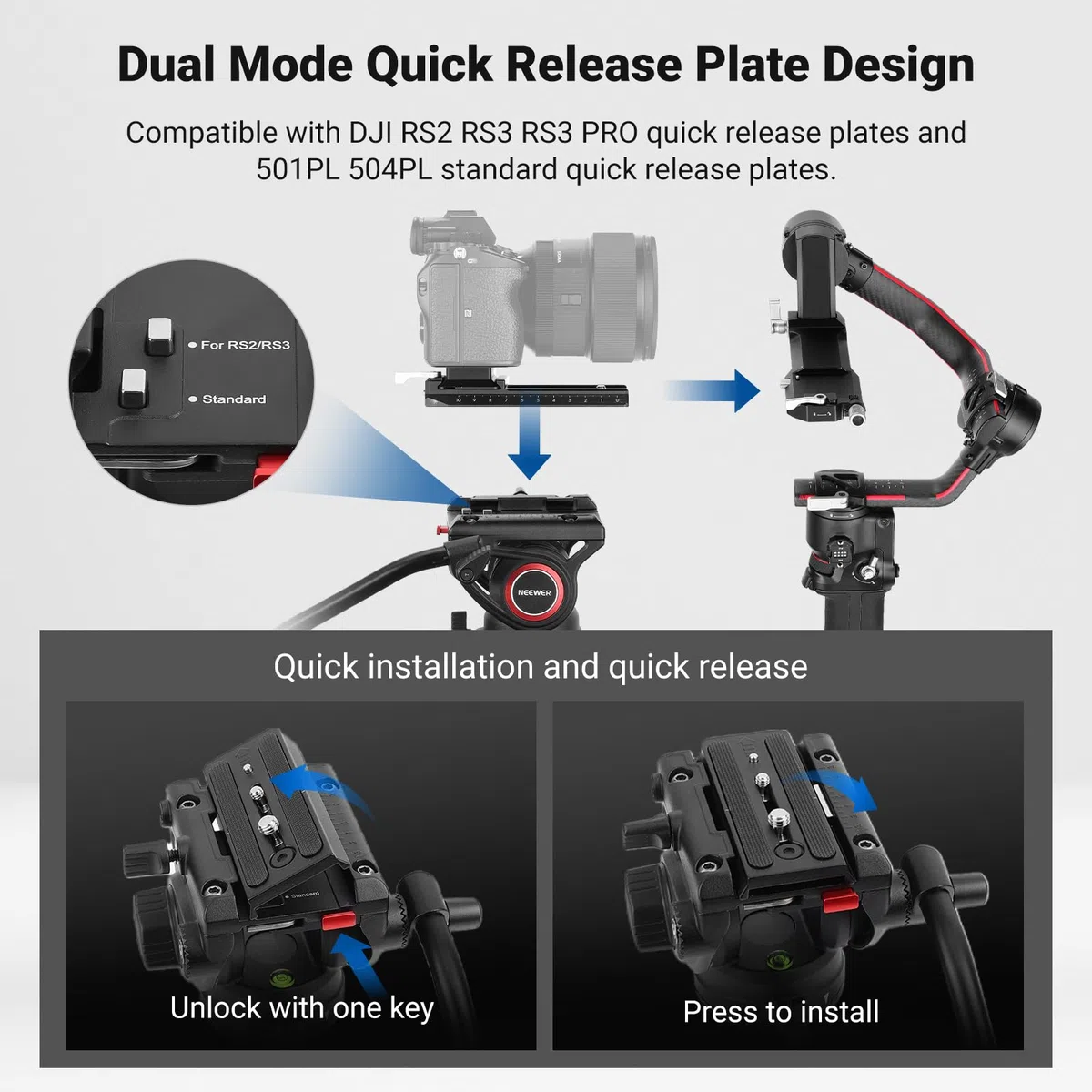 NEEWER 74" Pro statyw wideo z głowicą fluidową, płyta QR kompatybilna z DJI RS Gimbals Manfrotto, wytrzymały statyw do aparatu z uchwytem teleskopowym, skalowana podstawa do lustrzanek cyfrowych,